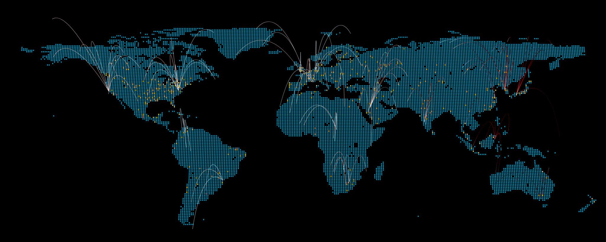 World map with trade corridors connecting continents across the Atlantic, Indian, and Pacific oceans